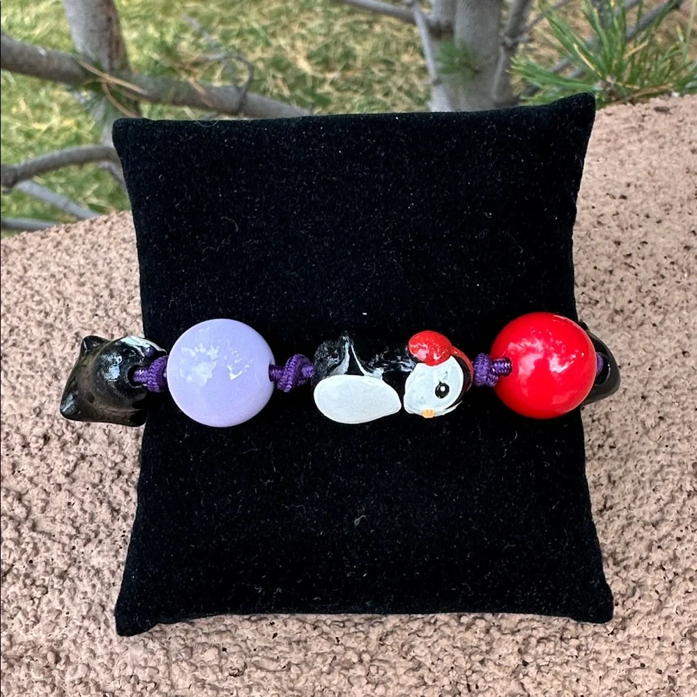 Gymboree Penguin Charm Kids Stretch Bracelet - Black, Red, Purple